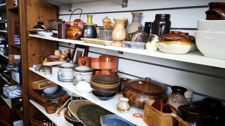 Items on shelves in a resale shop