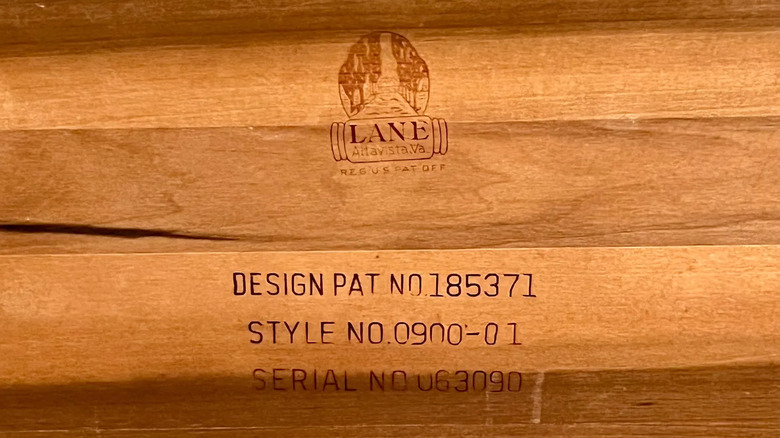 Maker's mark from a Lane Acclaim coffee table