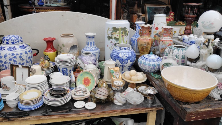 Various decorative vases at antique store