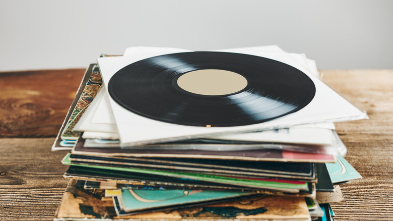 Stack of vinyl records