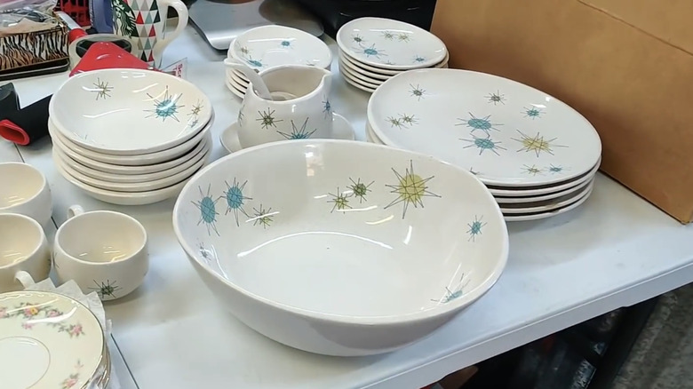 Stacks of Starburst dishware on table