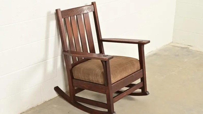 A Mission rocking chair in a minimalist room