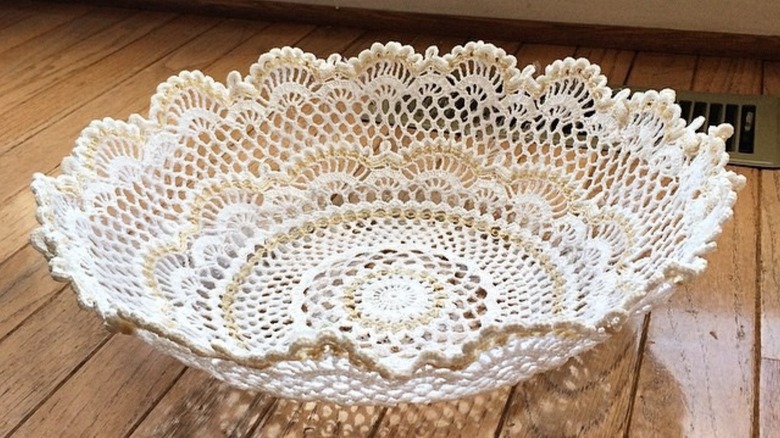 Decorative dish made from doily and Mod Podge