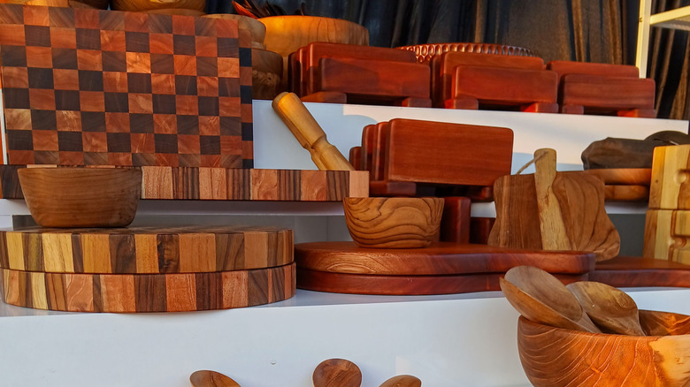 A collection of aesthetic teak wood kitchenware crafts