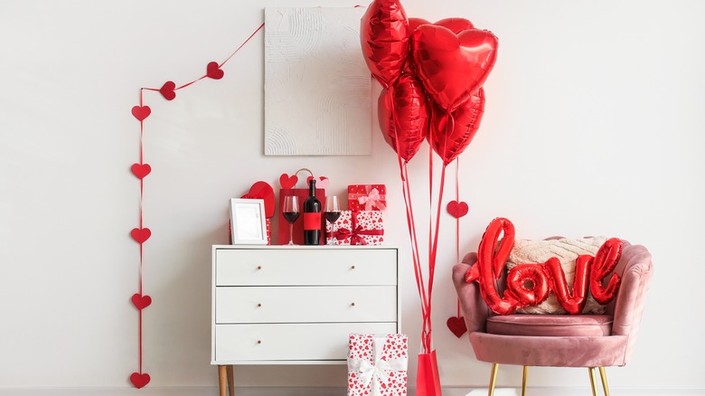 Valentine's Day decorations in a bedroom