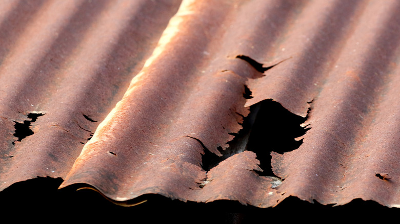 A galvanized steel roof that has given way to rust
