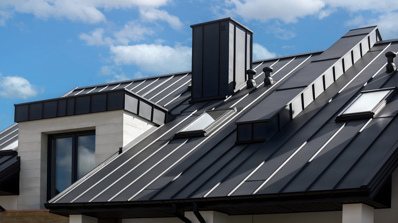 An elaborate and complex standing-seam steel roof