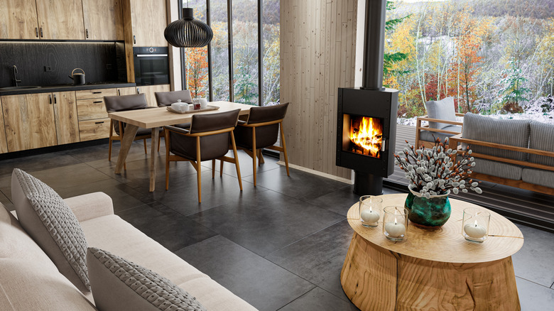 An interior with wide flooring