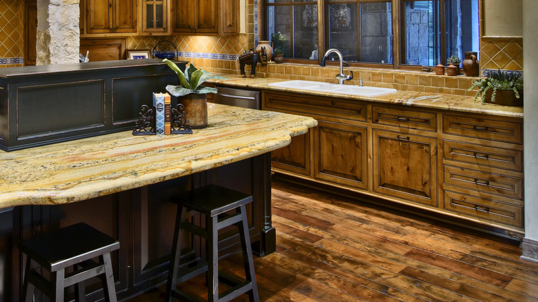 Kitchen with textured wood floor