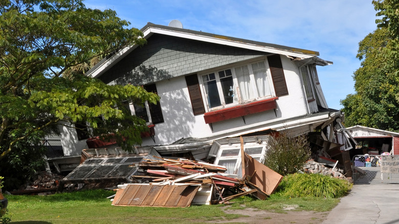 Collapsed house from earthquake damage