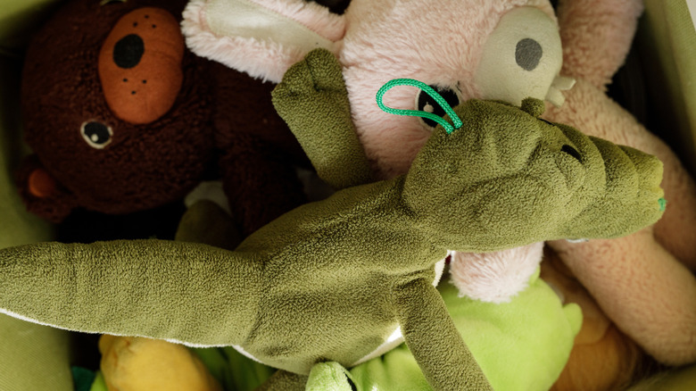 A box of stuffed animals