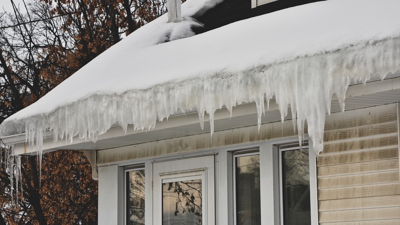 Ice dam built up on house