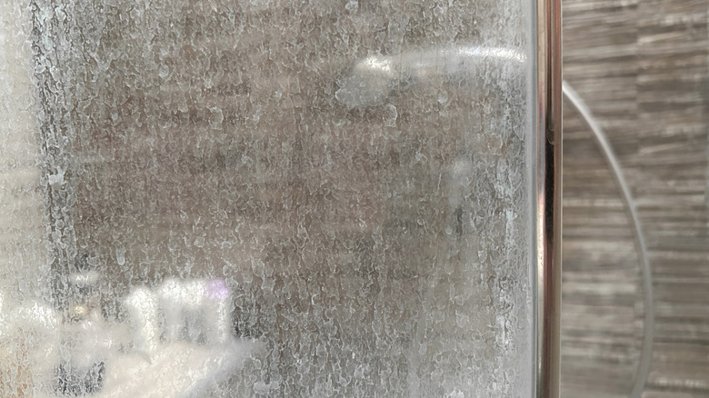 Severely hard water stained shower glass doors