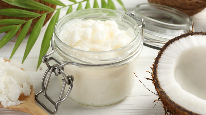A jar of solid white coconut oil