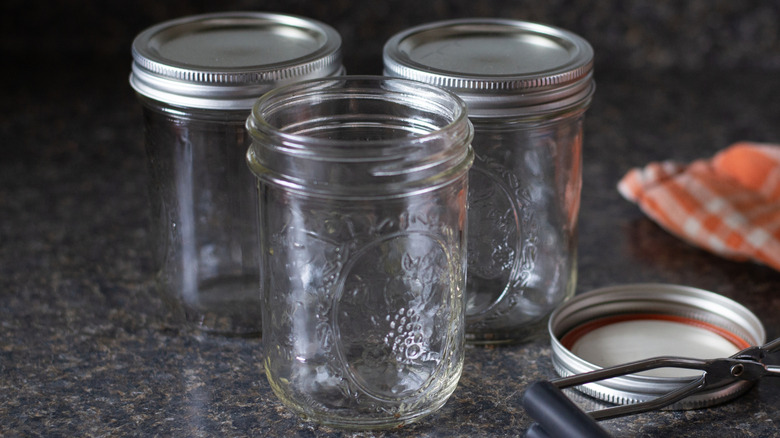 Three mason jars on countertop