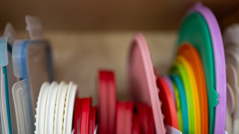 Collection of colorful plastic lids
