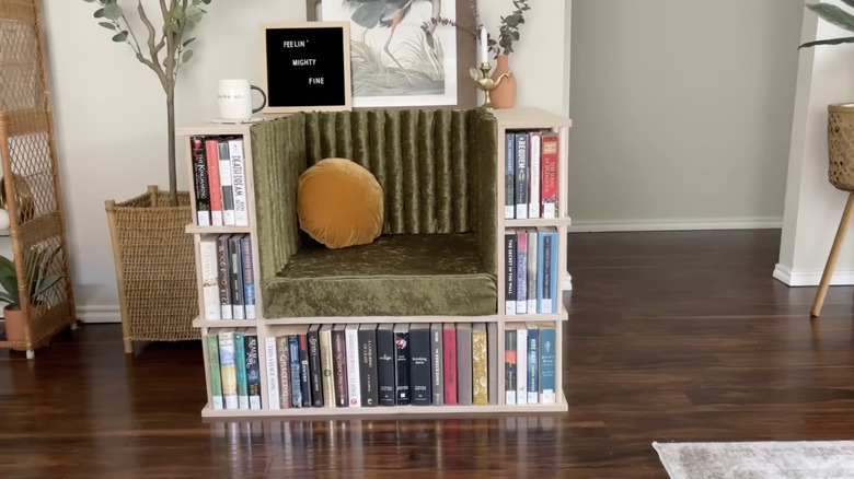 DIY book chair with pool noodle upholstery