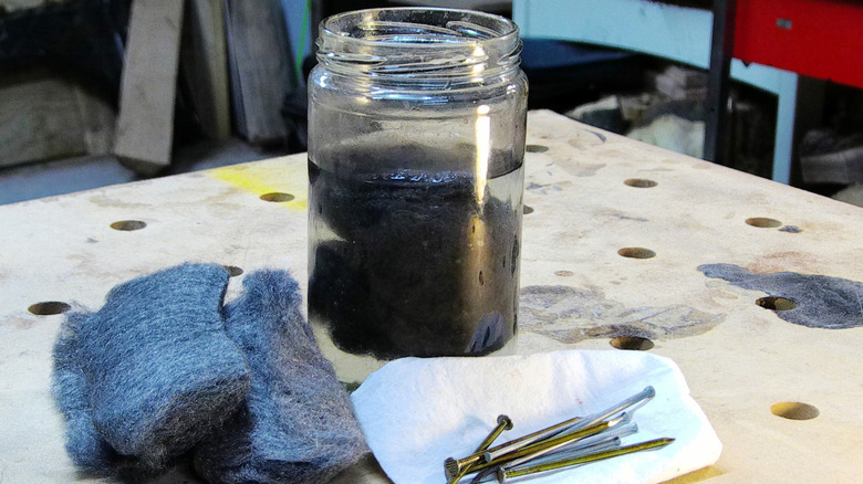 Steel wool soaking in vinegar