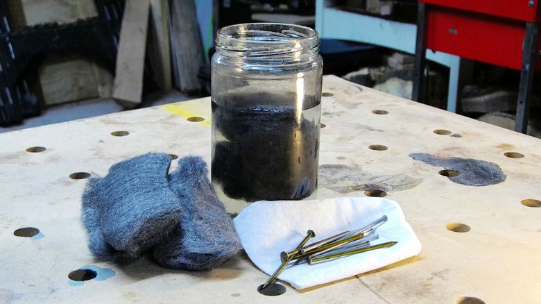 Steel wool soaking in vinegar
