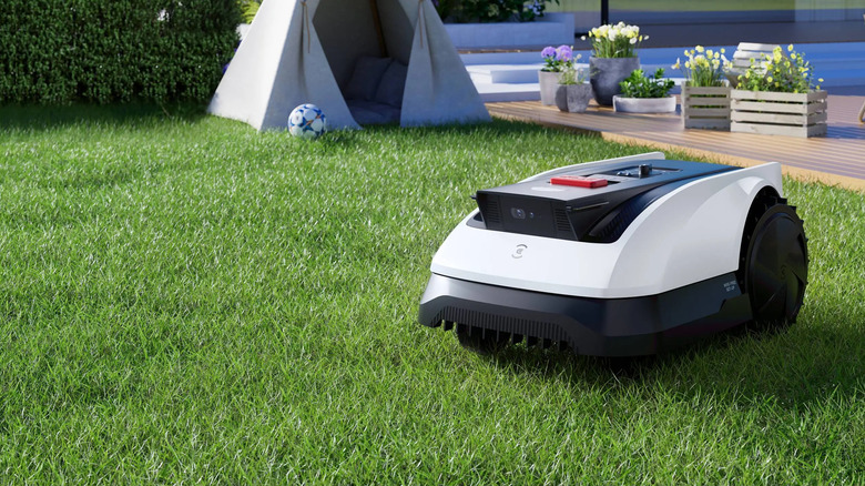 the ECOVACS Goat O1000 RTK Robot Lawn Mower outside