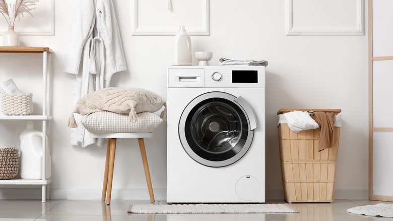 a washing machine in a utility room