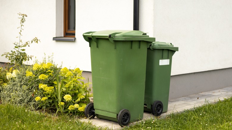 trash bins in front of house
