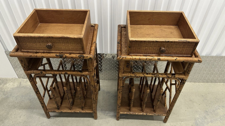 Set of scorched bamboo end tables