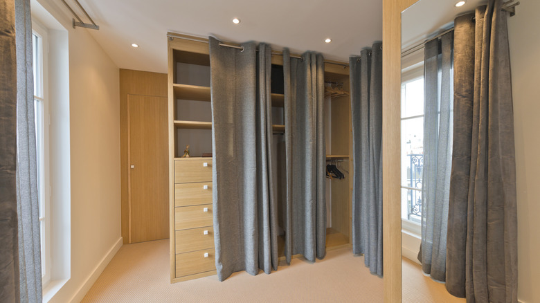 Curtains covering closet space