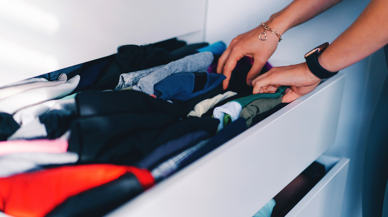 A dresser drawer full of file-folded clothes