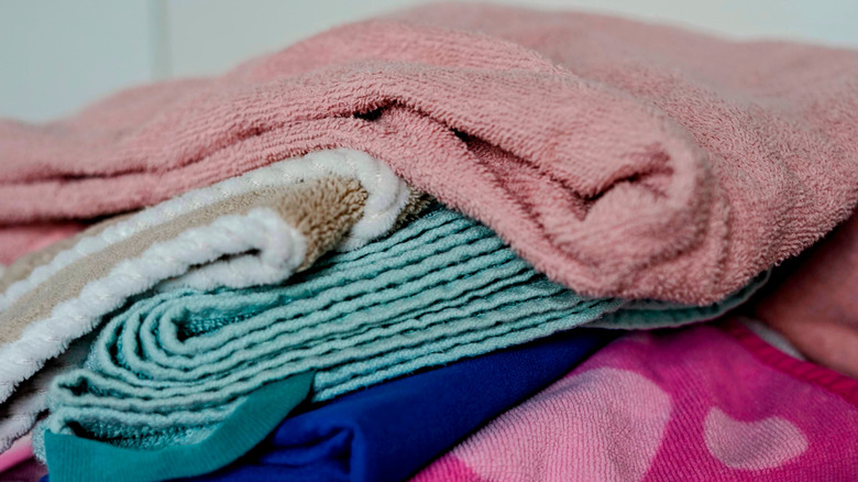Messy pile of colorful towels
