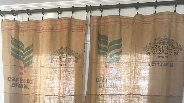 Old coffee sacks upcycled into window coverings