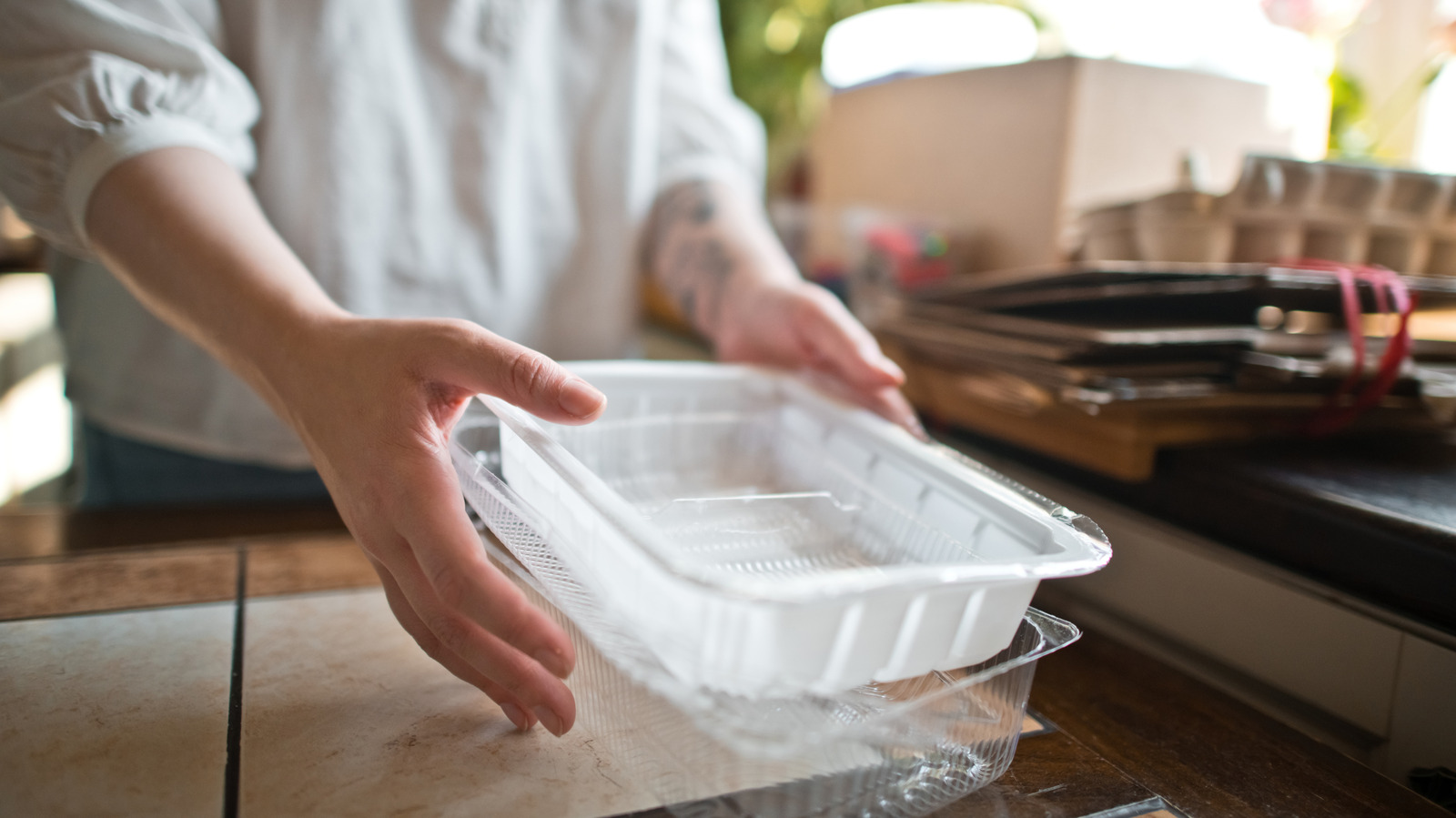 Transform An Old Plastic Takeout Container Into A Cute Countertop Storage Solution