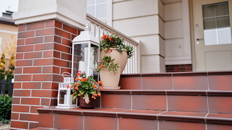 front porch with spring decor