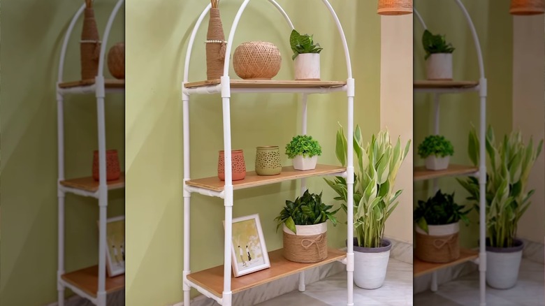 Finished PVC shelf unit with plants