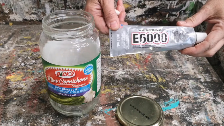 Creator with an empty pickle jar and E6000 glue
