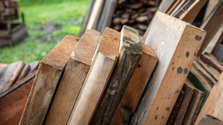 Scrap wood leaning outside