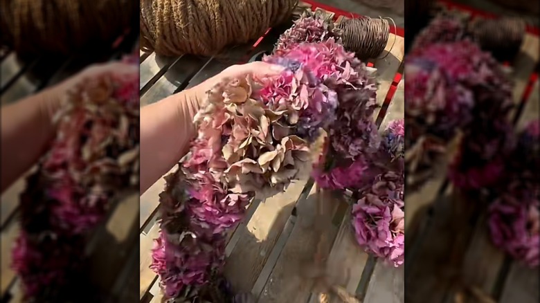 Close-up of a hydrangea garland