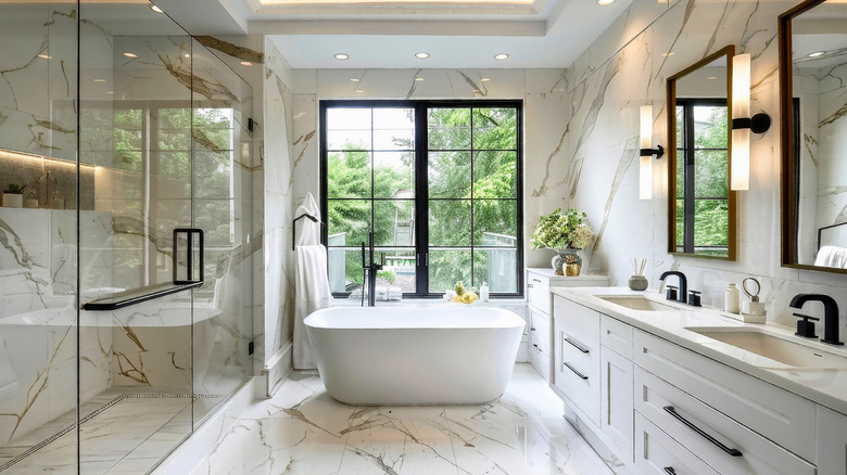 Stylish bathroom with marble accents