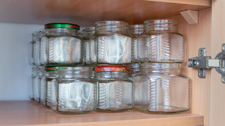 Glass containers on a shelf