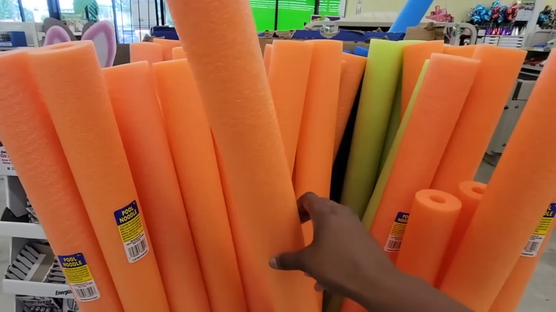Person reaching for a pool noodle at Dollar Tree
