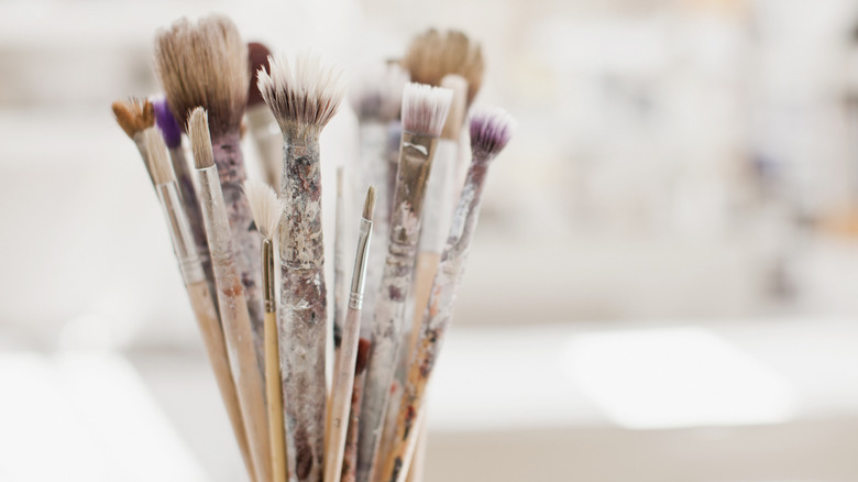 paint brushes in a craft organizer