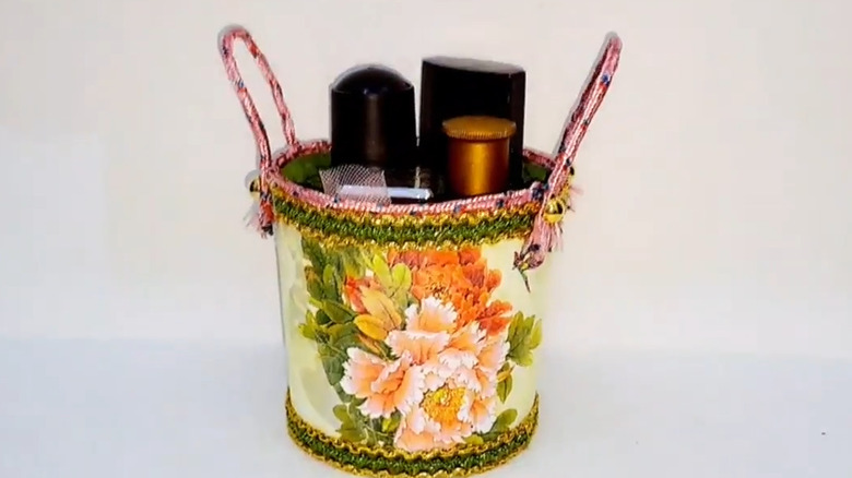 Yogurt container decorated to look like a basket