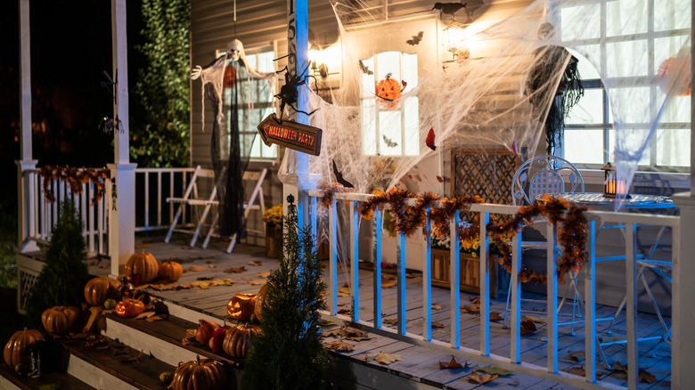 porch decorated for halloween