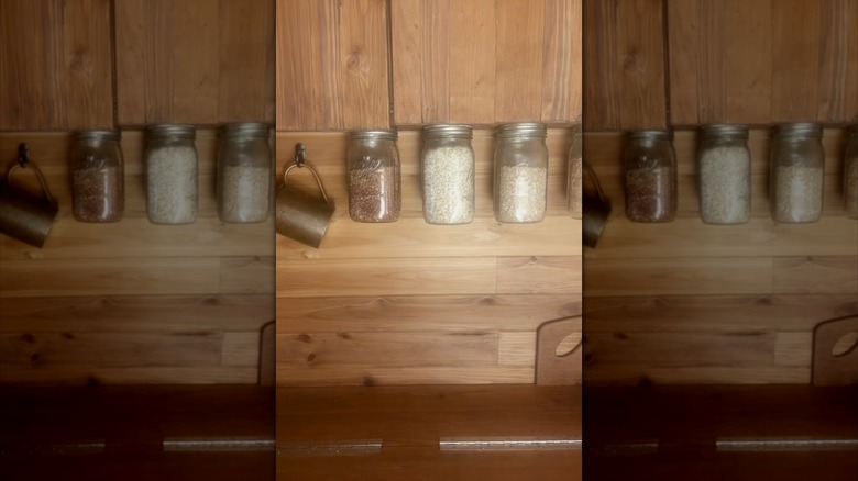 floating mason jar storage under cabinets