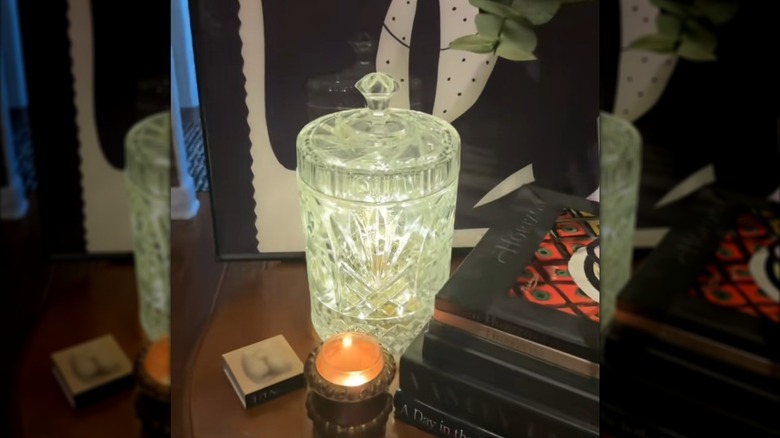 Crystal biscuit jar turned into a piece of light-up decor