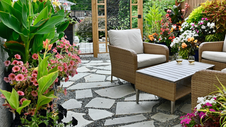 Blue flagstone on a patio area.