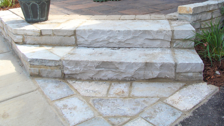 Limestone patio with steps