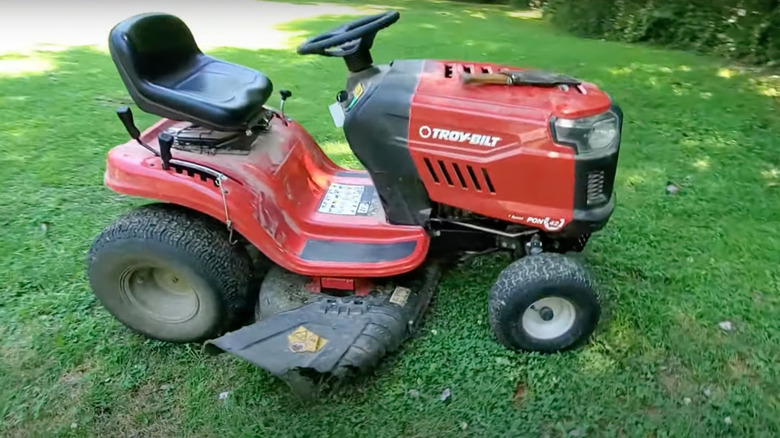 red troy-bilt tractor in yard