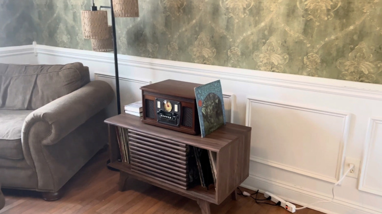 Midcentury modern media cabinet in a living room