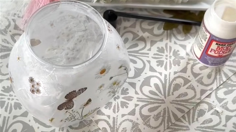decorating a Dollar Tree container with decoupage